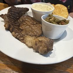 Emily's Eatery & Events - A 16 oz Ribeye. Mac and Cheese And Greenbeans.