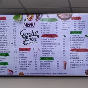Gotcha Boba - Menu closeup - Bubble Tea Near Me - Friendswood, Texas