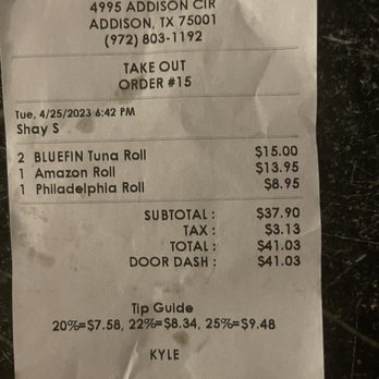 Addison Sushi 469 - Doordash was double the price which is expected - Sushi Bars Near Me - Addison, Texas