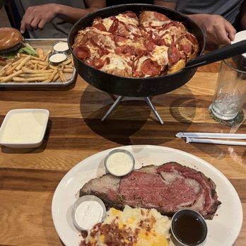 BJ's Restaurant & Brewhouse - Prime Rib* Half & Half Deep Dish - Large Classic Cheeseburger* - American Near Me - San Jose, California BJ's Restaurant & Brewhouse - Prime Rib* Half & Half Deep Dish - Large Classic Cheeseburger* - American Near Me - San Jose, California
