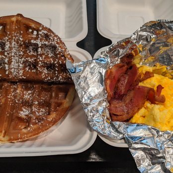Bebop Waffle Shop - Belgian waffle, bacon, cheesey scrambled eggs - Coffee & Tea Near Me - Seattle, Washington Bebop Waffle Shop - Belgian waffle, bacon, cheesey scrambled eggs - Coffee & Tea Near Me - Seattle, Washington