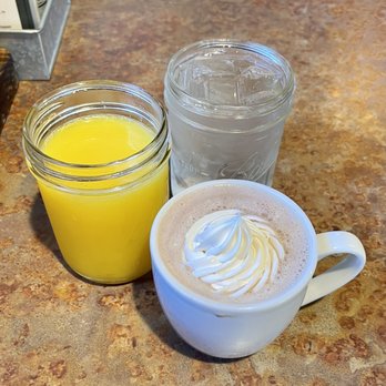 Huckleberry's - Cafe Mocha, orange Premium Juice  ,  Water - Breakfast & Brunch Near Me - Salida, California
