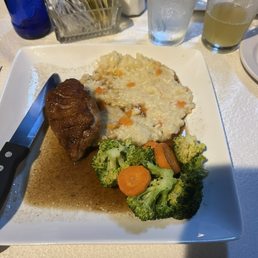 Duck, risotto and vegetables