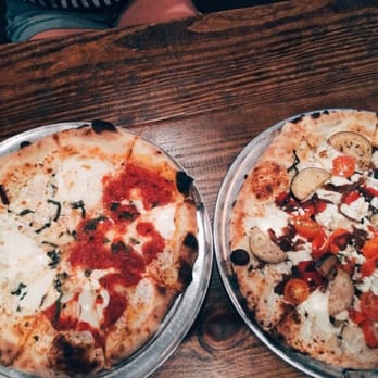 V Pizza - 1st pizza margherita- half without red sauce (calabrian chili pepper paste on the side) 2nd pizza is their pizza Napoli - Pizza Near Me - Jacksonville Beach, Florida V Pizza - 1st pizza margherita- half without red sauce (calabrian chili pepper paste on the side) 2nd pizza is their pizza Napoli - Pizza Near Me - Jacksonville Beach, Florida