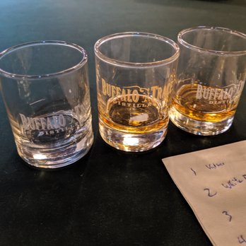Buffalo Trace Distillery - Tasting at the end of the tour with White Dog, Buffalo Trace, Eagle Rare, and the Bourbon Cream. - Distilleries Near Me - Frankfort, Kentucky