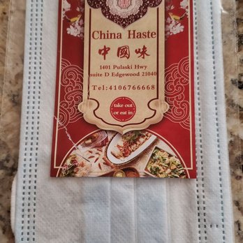 China Haste - Opened my bag and found this. Thanks for thinking of our safety! Very friendly staff, especially the young man! - Chinese Near Me - Edgewood, Maryland