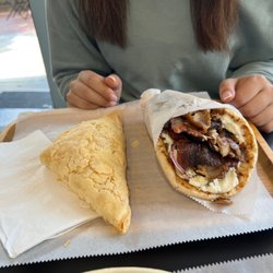 Efi's Gyro - Triopita (this is not store bought phyllo! ) and Pork Gyro Sandwich