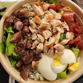 Evo - Chicken cobb salad with added steak - Mediterranean Near Me - San Antonio, Texas