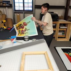 Graphic Sky Printing - Getting ready to stretch a canvas!