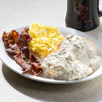Biscuits Cafe - bacon, eggs, and gravy on a plate - Breakfast & Brunch Near Me - Glendale, Arizona Biscuits Cafe - bacon, eggs, and gravy on a plate - Breakfast & Brunch Near Me - Glendale, Arizona