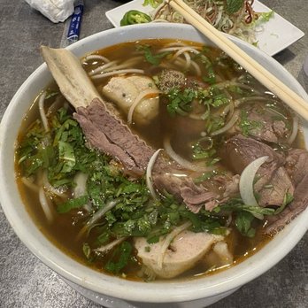 Pho & Beyond - N1. Bun Bo Hue Beef Shank, Tendon, Pork Patty, & Beef Back Rib - B, Gn, Ch, Suon Bo Non - Vietnamese Near Me - Las Vegas, Nevada Pho & Beyond - N1. Bun Bo Hue Beef Shank, Tendon, Pork Patty, & Beef Back Rib - B, Gn, Ch, Suon Bo Non - Vietnamese Near Me - Las Vegas, Nevada