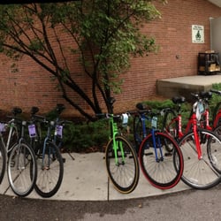 MSU Bikes - Panoramic of the exterior of our Center as seen from the N. Campus River Trail looking at Bessey Hall, during fall welcome week.