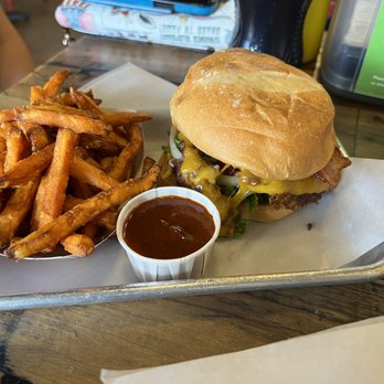 Grassburger - Bacon Chedda' Burger with sweet potato fries - Burgers Near Me - Albuquerque, New Mexico