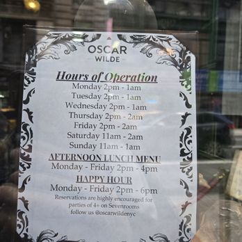 Oscar Wilde - Hours - Cocktail Bars Near Me - New York, New York Oscar Wilde - Hours - Cocktail Bars Near Me - New York, New York