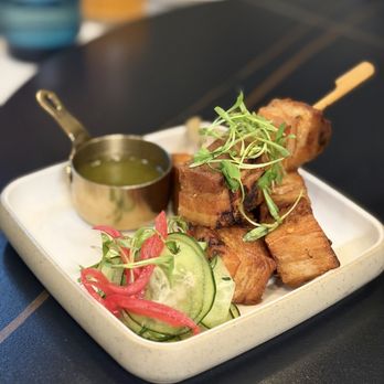 Blue Orchid Thai Kitchen - BBQ PORK BELLY SKEWERS - Thai Near Me - Las Vegas, Nevada Blue Orchid Thai Kitchen - BBQ PORK BELLY SKEWERS - Thai Near Me - Las Vegas, Nevada