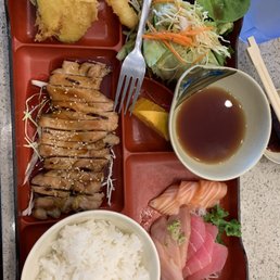Sashimi and chicken teriyaki
