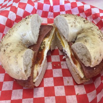 Bagel Bistro - Pork roll, egg and cheese on an everything - Bagels Near Me - West Chester, Pennsylvania Bagel Bistro - Pork roll, egg and cheese on an everything - Bagels Near Me - West Chester, Pennsylvania