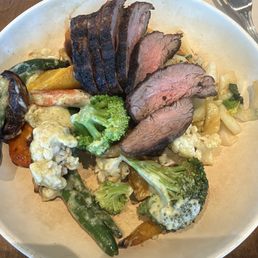 Steak, veggies, sweet potato