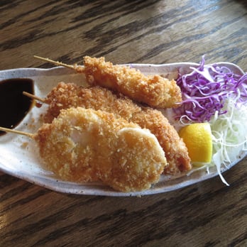 Wagaya - Westside - Kushikatsu Mix - breaded pork belly, quail egg, renkon lotus root in skewers with tonkatsu sauce. - Sushi Bars Near Me - Atlanta, Georgia Wagaya - Westside - Kushikatsu Mix - breaded pork belly, quail egg, renkon lotus root in skewers with tonkatsu sauce. - Sushi Bars Near Me - Atlanta, Georgia