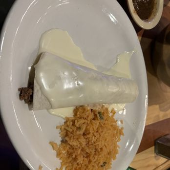 Fridas Mexican Cuisine - Ground beef burrito with queso and side of rice - Mexican Near Me - Cumming, Georgia