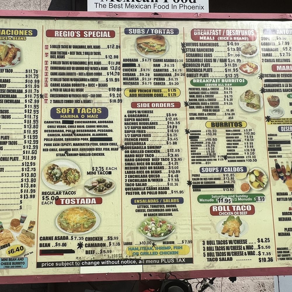 Regio's Mexican Food - Menu as of October, 2023 - Mexican Near Me - Phoenix, Arizona Regio's Mexican Food - Menu as of October, 2023 - Mexican Near Me - Phoenix, Arizona