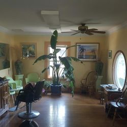 Shear Pzazz - Main styling room beautiful round windows