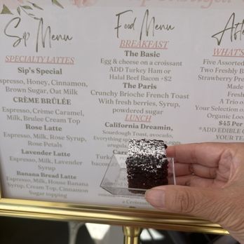 Sip & Sugar - The menu and my leftover brownie bite. - Patisserie/Cake Shop Near Me - Anaheim, California Sip & Sugar - The menu and my leftover brownie bite. - Patisserie/Cake Shop Near Me - Anaheim, California