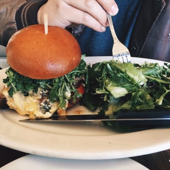 Eat Chow - Bourbon burger with mixed greens salad - Breakfast & Brunch Near Me - Costa Mesa, California Eat Chow - Bourbon burger with mixed greens salad - Breakfast & Brunch Near Me - Costa Mesa, California
