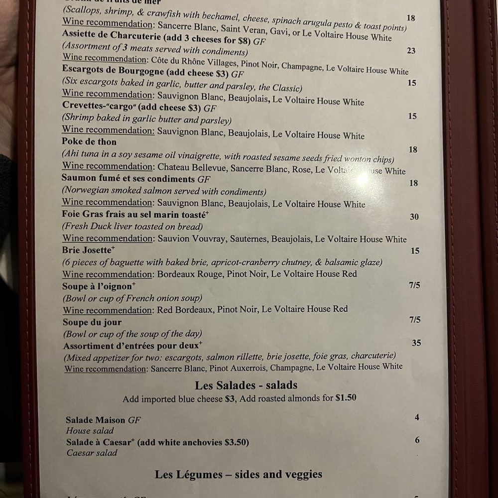 Le Voltaire - Menu - French Near Me - Omaha, Nebraska
