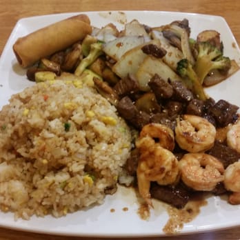 Hibachi Express - Steak & Shrimp Hibachi with fried rice & veggies (onion, zucchini, mushrooms & broccoli) with a Japanese egg roll. - Japanese Near Me - Port Saint Lucie, Florida Hibachi Express - Steak & Shrimp Hibachi with fried rice & veggies (onion, zucchini, mushrooms & broccoli) with a Japanese egg roll. - Japanese Near Me - Port Saint Lucie, Florida