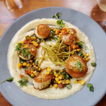 Marc Bar & Restaurant - scallops and corn on a bed of mashed potatoes - Southern Near Me - Braselton, Georgia Marc Bar & Restaurant - scallops and corn on a bed of mashed potatoes - Southern Near Me - Braselton, Georgia