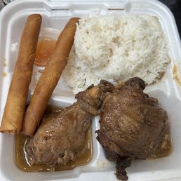 Chicken Adobo with Shanghai Lumpia (Pork Egg rolls)