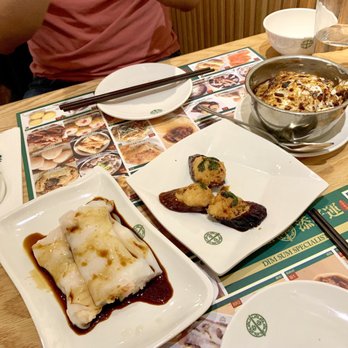 Tim Ho Wan - Hell's Kitchen - Shrimp rice roll, deep fried eggplant, and minced beef/egg rice bowl - Dim Sum Near Me - New York, New York Tim Ho Wan - Hell's Kitchen - Shrimp rice roll, deep fried eggplant, and minced beef/egg rice bowl - Dim Sum Near Me - New York, New York