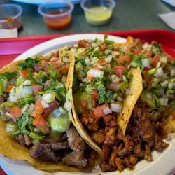Asada taco, chicken taco and pastor taco.