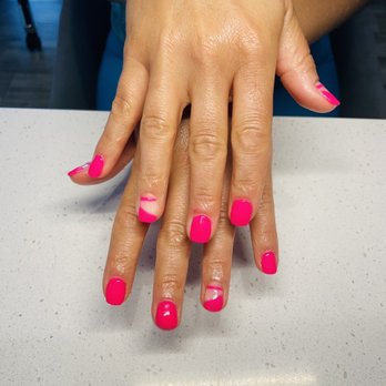 The Glossary Nail Spa - Hot pink w/design - Nail Salons Near Me - Potomac, Maryland