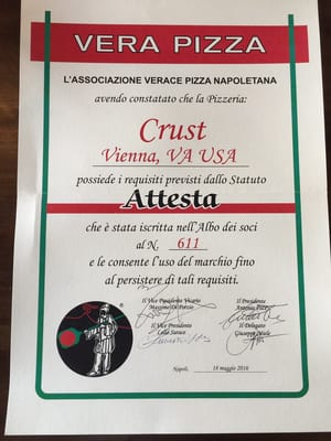 Menu photo 7 Crust Pizzeria Napoletana Vienna, VA Menu photo 7 Crust Pizzeria Napoletana Vienna, VA