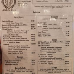 Sportsmen's Athletic Club - Menu (current as of October 2023)