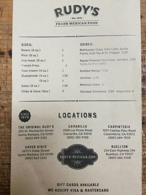 Menu photo 5 Rudy's Restaurant Buellton, CA