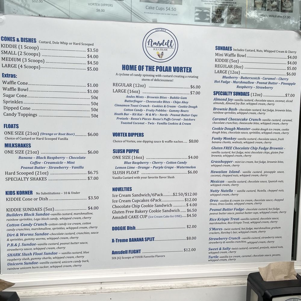 Amsdell Ice Cream Eatery - Probably the best ice cream menu I have ever seen - love the mini sundae options and kids choices - Ice Cream & Frozen Yogurt Near Me - Hamburg, New York Amsdell Ice Cream Eatery - Probably the best ice cream menu I have ever seen - love the mini sundae options and kids choices - Ice Cream & Frozen Yogurt Near Me - Hamburg, New York