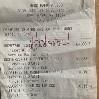 Petco - Receipt - Pet Groomers Near Me - Rego Park, New York