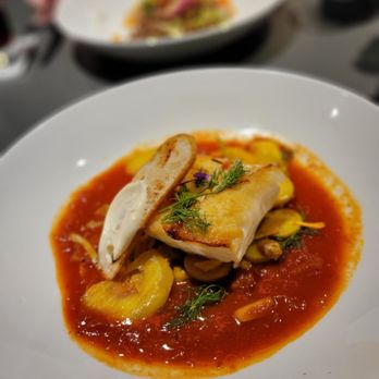 Gunther & Co - PAN ROASTED HALIBUT PROVENÇAL Melted Fennel & Leeks. Fingerling Potato Coins. Saffron-Tomato Broth. Garlic Aioli. Crostini - Seafood Near Me - Baltimore, Maryland