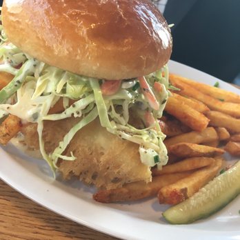 Slapfish - Fish and Chips Sandwich with slaw on the top! Yum!!! - Seafood Near Me - Albuquerque, New Mexico