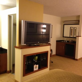 Hyatt Place Dallas/Plano - Large flat screen and kitchenette area - Hotels Near Me - Plano, Texas
