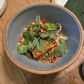Nari - yum sum-o $18 ~ warm citrus salad with peanuts, chili, & shallots sprinkled with toasted shrimp + coconut - Thai Near Me - San Francisco, California