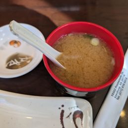 Miso soup, spoon they gave me was nasty at the tip. Caked and crusty Miso soup, spoon they gave me was nasty at the tip. Caked and crusty