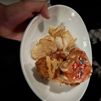 Conspiracy - Waffle donut sando with chicken - Cocktail Bars Near Me - Middletown, Connecticut