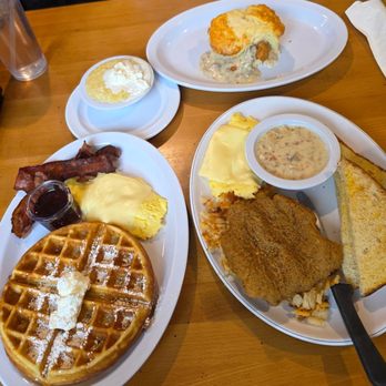 Johnny D's Waffles and Benedicts, Myrtle Beach - Country fried steak, bacon, waffles & eggs - Breakfast & Brunch Near Me - Myrtle Beach, South Carolina