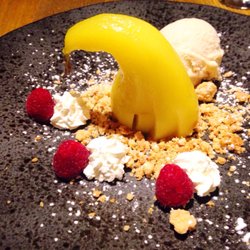 Osteria Pulcinella - Compote Pear with cinnamon ice cream.