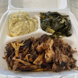 Pulled Pork Plate with Potato Salad and Collard Greens
