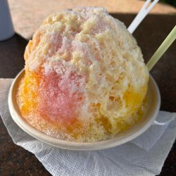 Hapa’s Hawaiian Style Shave Ice - Surfer Girl (lilikoi, guava and mango) shave ice - delicious!